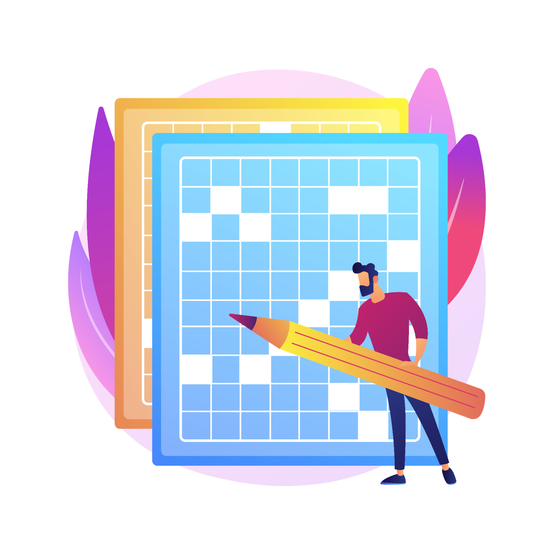 Mehrere übereinander liegende Sudoku-Gitter mit Bleistift