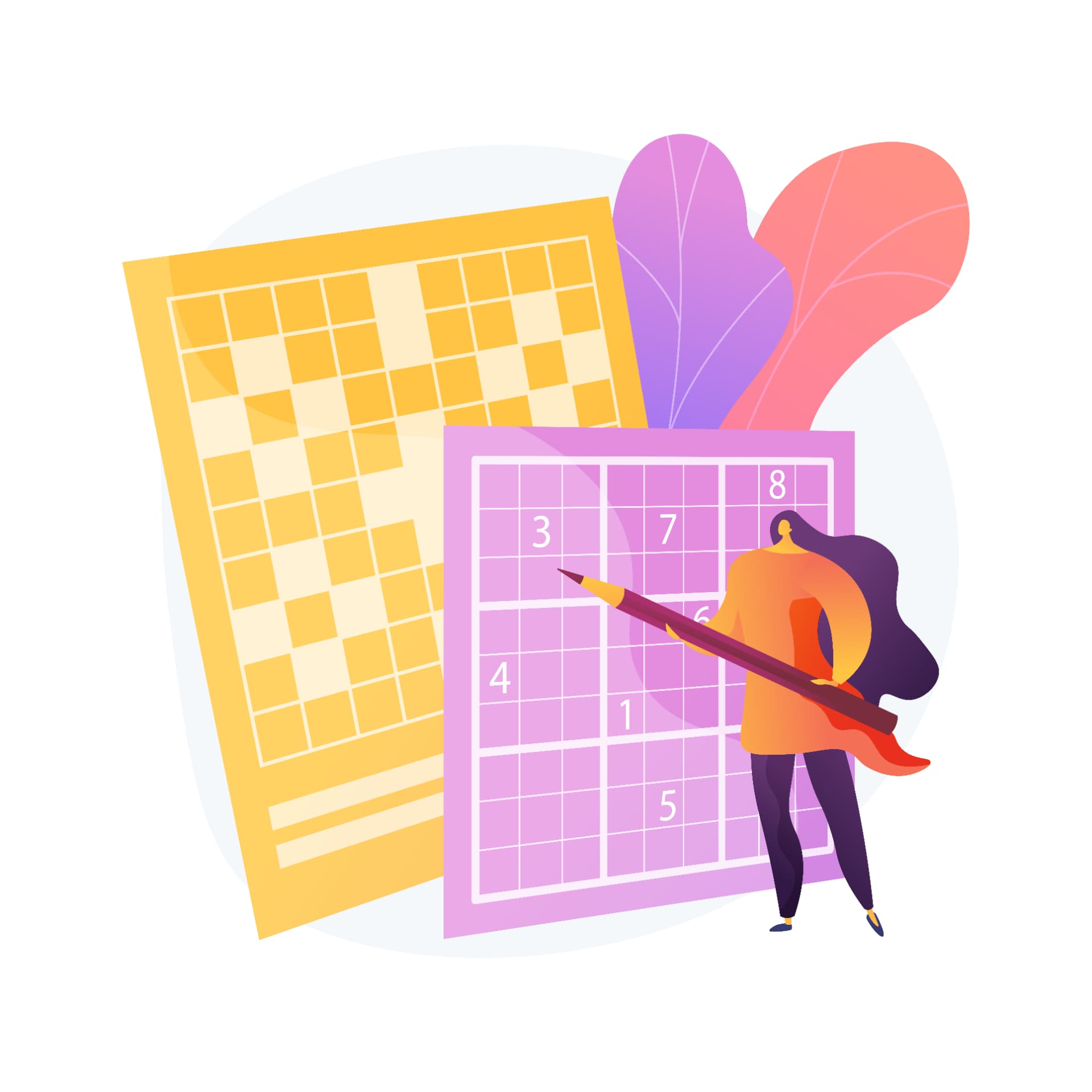 Illustration einer Person, die ein großes Sudoku löst